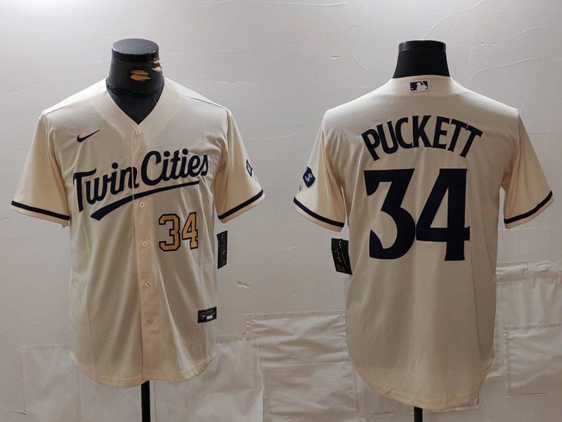 Men Minnesota Twins #34 Puckett Cream Game 2024 Nike MLB Jersey style 2->minnesota twins->MLB Jersey